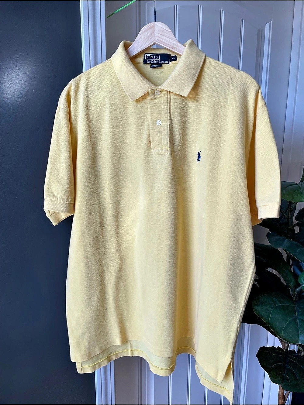 Vtg Polo Ralph Lauren Shirt Mens XL Yellow S/S Blue Pony Logo Cotton Peru